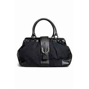 Tod's‎ Vintage Y2K Black Canvas & Leather Satchel Handbag Top Handle w/buckle
